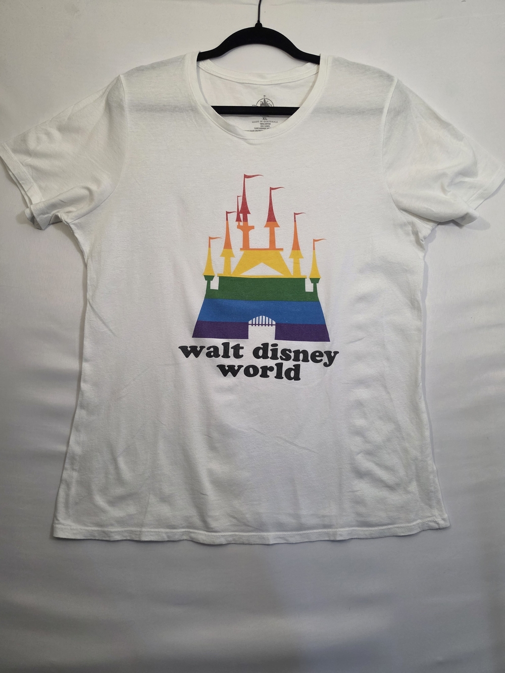 Disney Parks Rainbow Castle Pride T-Shirt White XL Walt Disney World Graphic Tee